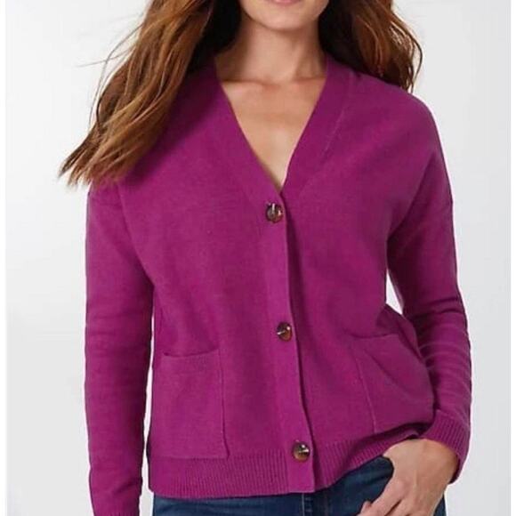 J. Jill Pink 3 Button Preppy Cotton Blend Cardigan Sweater Size Small - Picture 1 of 13